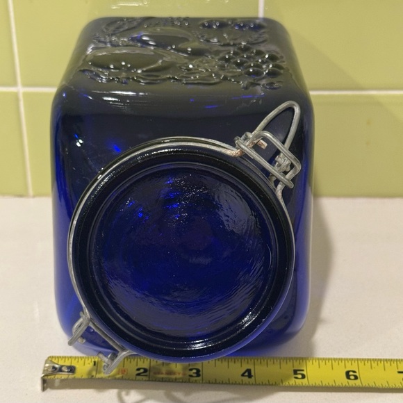 Vintage Cobalt Blue Glass Lidded Mason Jar Canister Produits de Campagne 9” - Picture 9 of 10